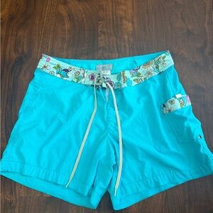 Water Girl Blue Floral-Trim Swim Shorts